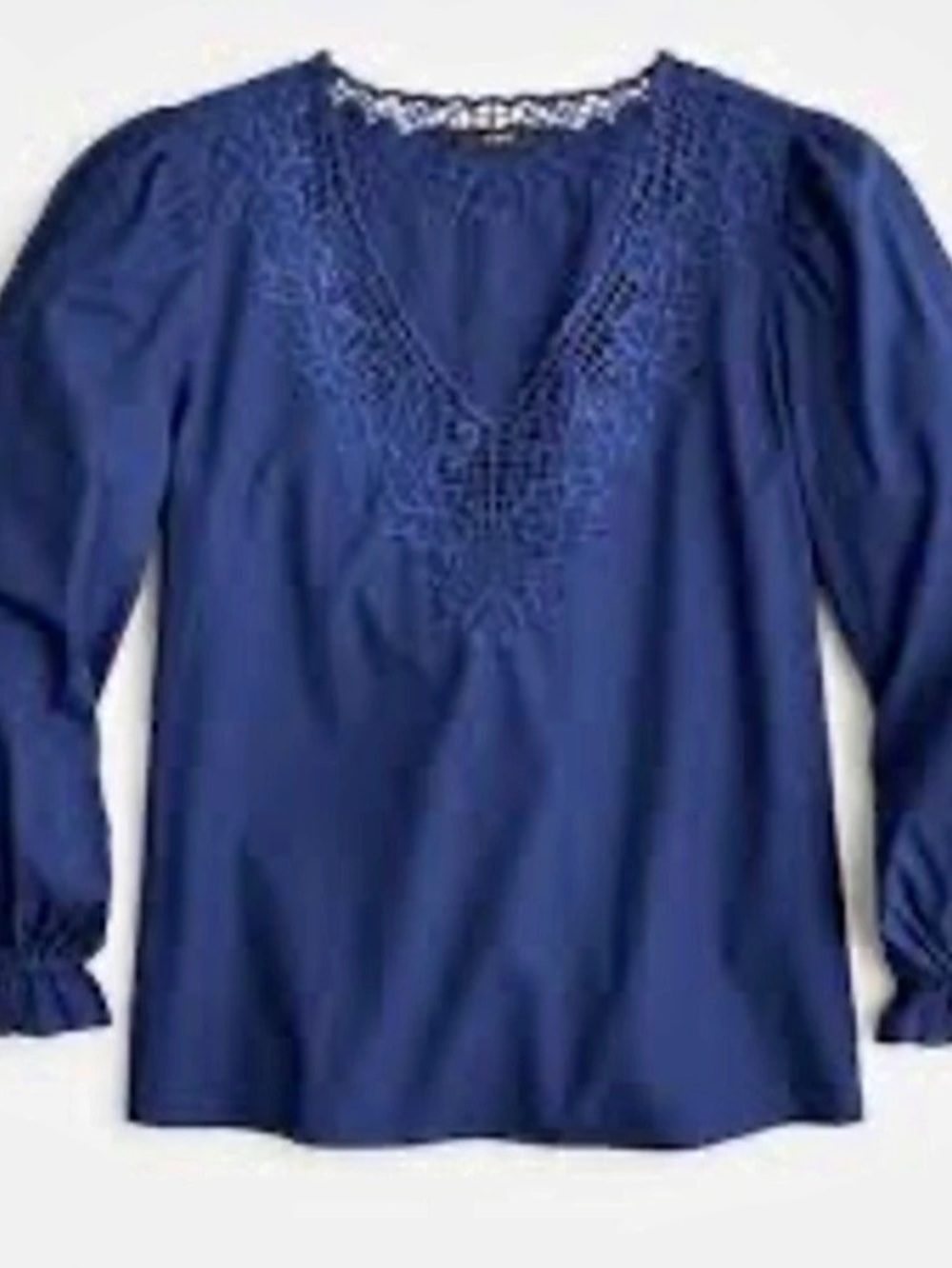 J.Crew Lace-Trimmed Popover Blouse Embroidered Blue Large